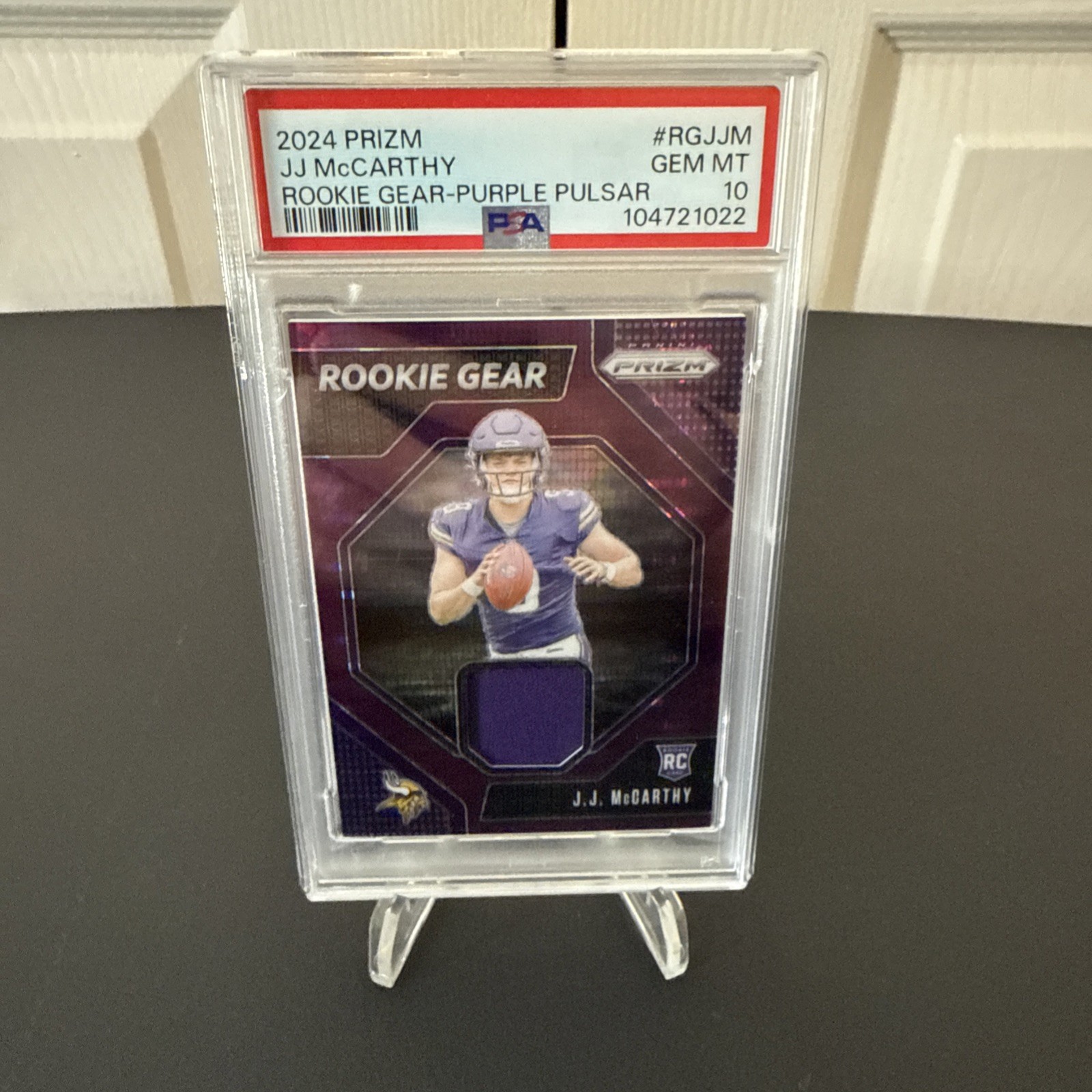 JJ McCarthy Panini Prizm Rookie Gear #RGJJM Purple Pulsar