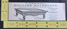 Antique 1882 Ad – F. Schwikert Billiard Table Rochester NY Vtg Pool