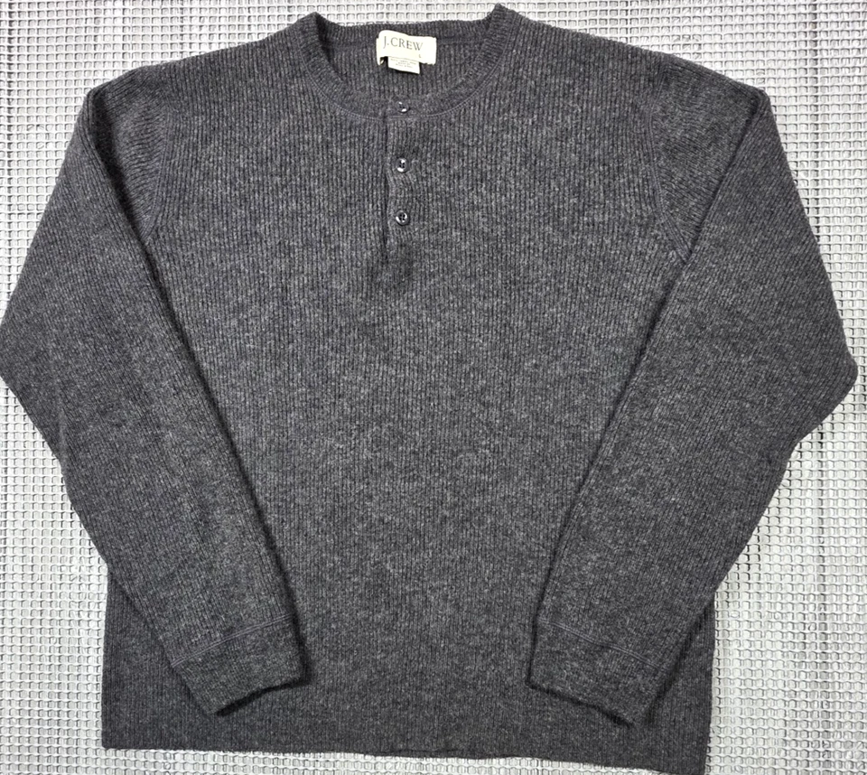 De colección J. Suéter Henley Crew Lana de Cordero Acanalado L Gris Manga Larga Hombres Hong Kong Foto 2 de 4
