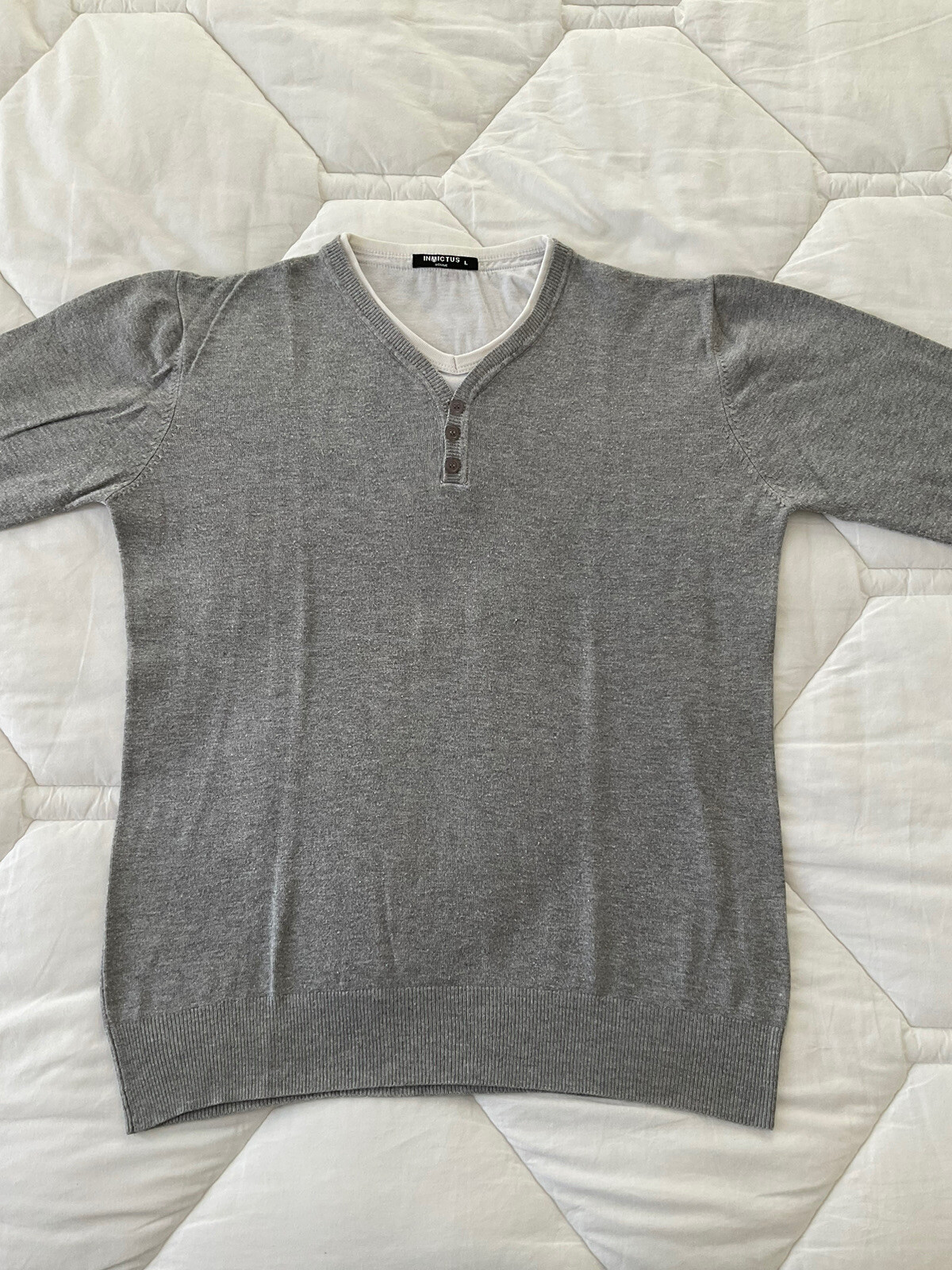 Pull Col V Jan Paulsen Gris Pour Homme - Taille L, 100% Coton, Occasion Très Bon état