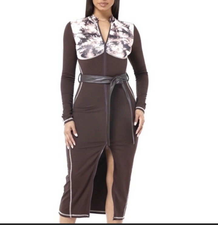 Women Brown Marble Color Block Belted Body Con Dress | eBay Women Brown Marble Color Block Belted Body Con Dress | eBay