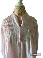 Vintage Pink  Aqua Miss Elaine Embroidered Robe Cotton Blend M Housecoat Zipper