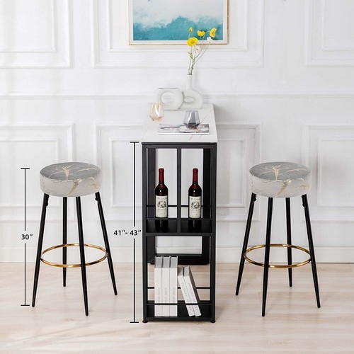 Modern Bar Stools Set of 2 Bar Height Barstools Round Velvet Kitchen Stools - Picture 2 of 35
