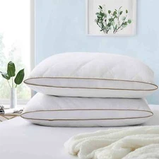 2 Pack Gusseted Goose Feather Down Bed Pillows King Size Pillows
