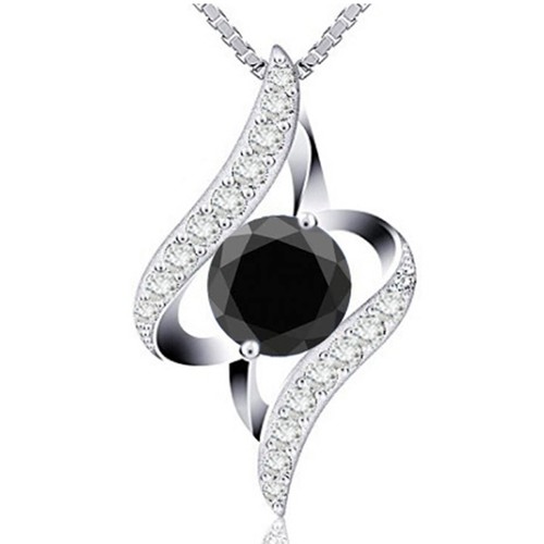 1.55Ct Round Cut Natural Black Diamond Solitaire Pendant In 925 Sterling Silver