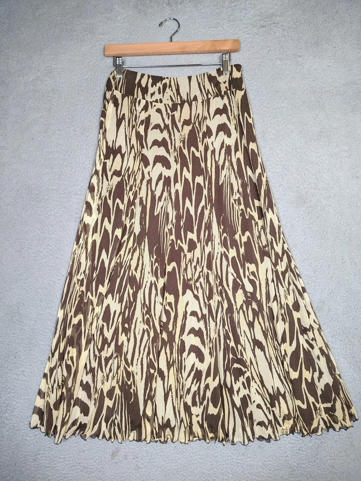 Maxi Falda Para Mujer Anne Klein S Marrón Estampado Animal 100% Seda Línea A De Colección Nueva Con Etiquetas Foto 2 de 4