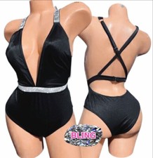 Victorias Secret  Swim Bling Shine Strap Plunge One-Piece Swimsuit Black New M    