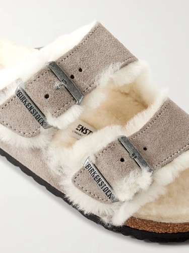 Unisex Gray Birkenstock Arizona Shearling Lined Sandal Sz 8 Womens/6 Men Regular - Picture 6 of 8