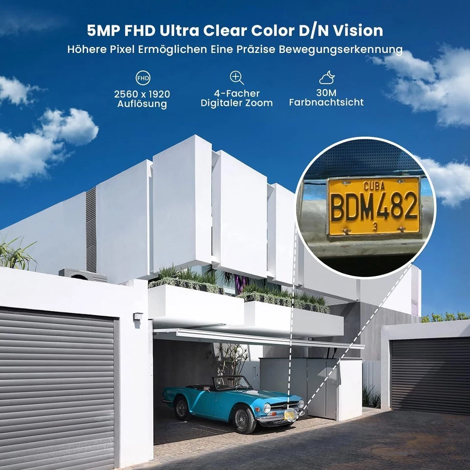 5MP Kabellose WLAN Überwachungskamera Aussen 360° PTZ Solar/Akku Kamera IP66 - Bild 3 von 4