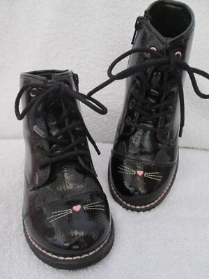 The Children's Place Girls Black Shiny Boots, Cat Face Whiskers Size 11  NWOT