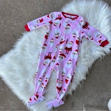 Carter  s Pink and Red Santa Fleece Long Sleeve Footie Pajamas