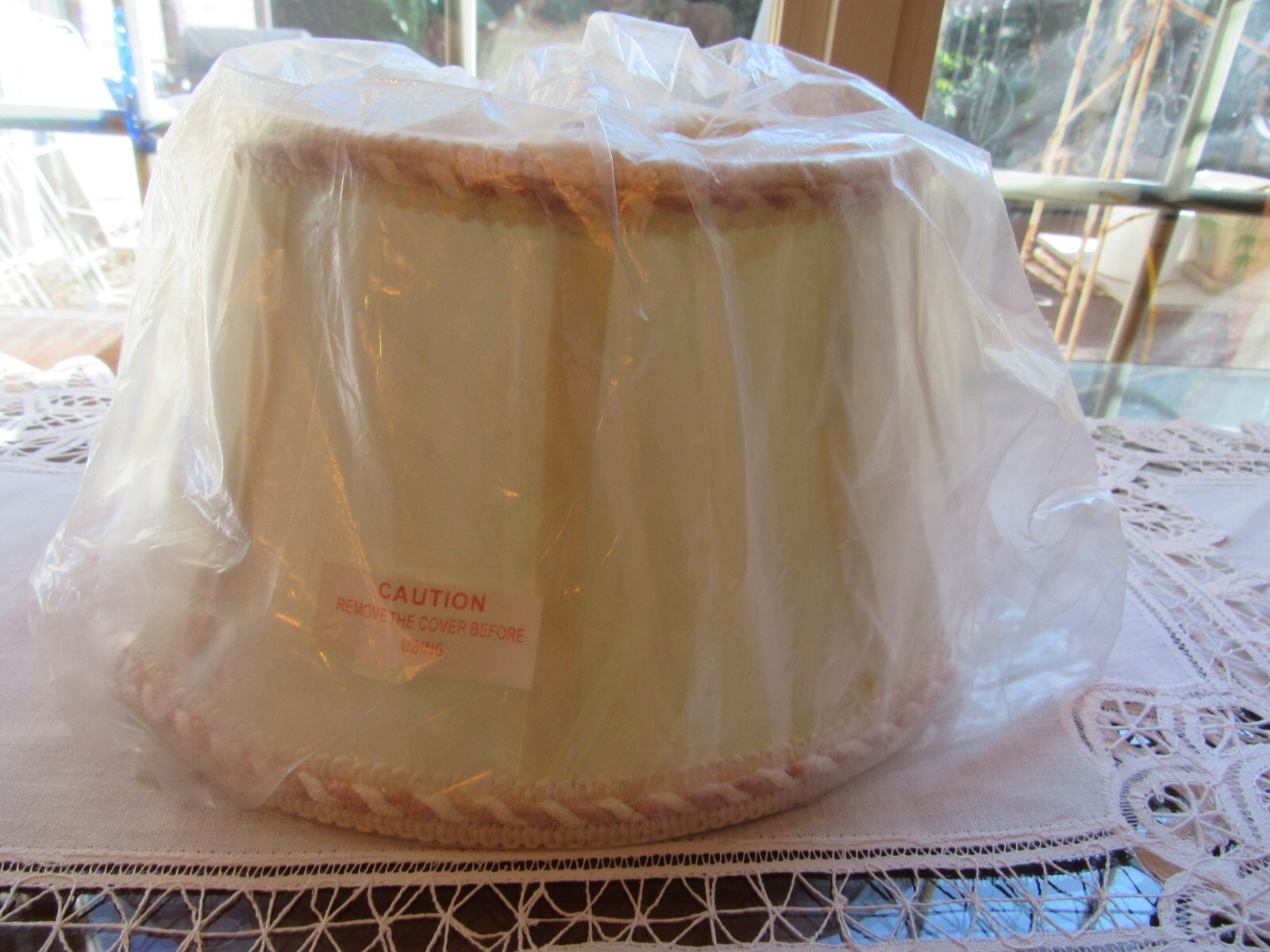 Cream White Cloth Semi Wall Flush Shape Lined Lamp Shade Braid Trim DISTRESSED