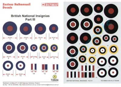 Techmod 1/72 British National Insignia RAF Typhoon, P-51, B-25 Waterslide Decal