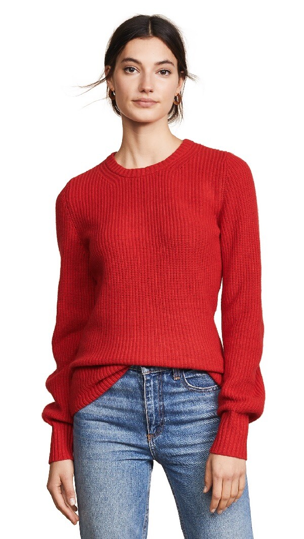 NWT AUTH Tory Burch Kennedy Shaker Stitch Sweater True Red Women Size M L $298