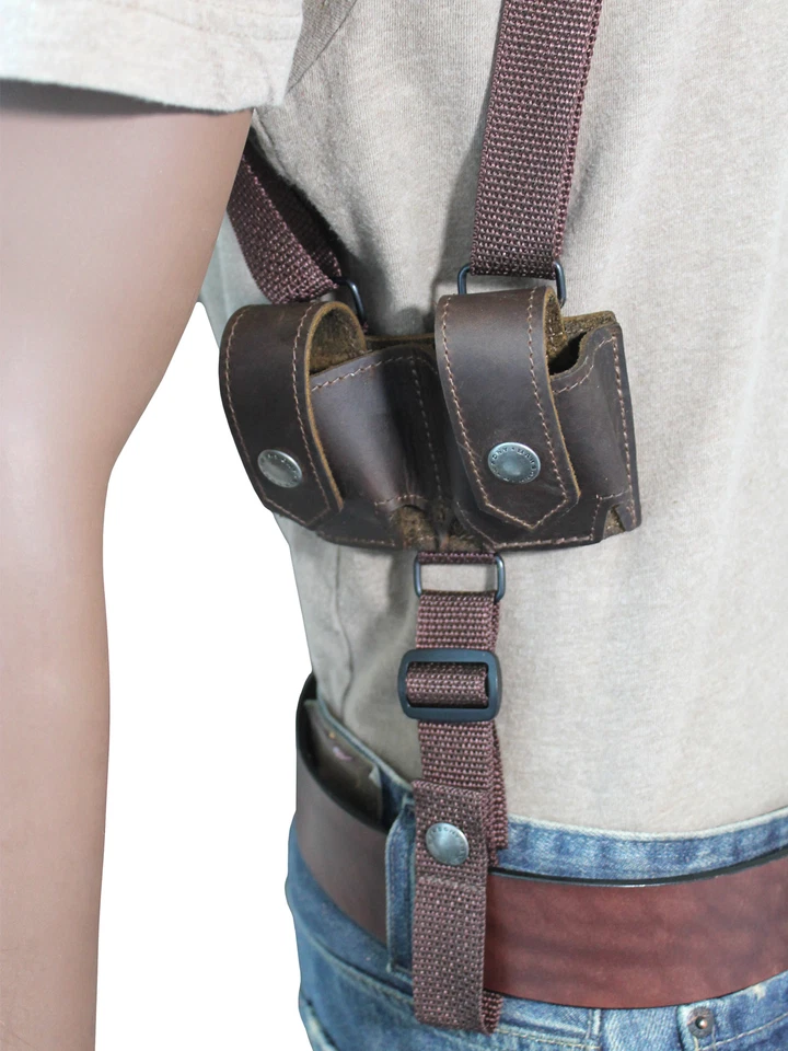 New Brown Leather Horizontal Shoulder Holster w/ Speed-loader Pouch 2" Revolvers - Image 3 of 4