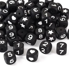 Cheriswelry 42pcs Number Silicone Beads Black Cube Small,
