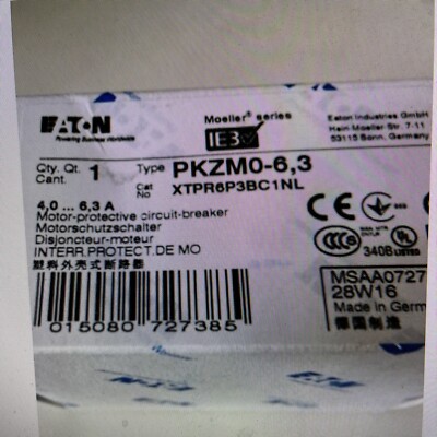 XTPR1P6BC1NL. EATON. MANUL STARTER MOELLER PKZM0 6.3