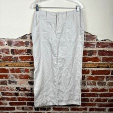 Vintage Old Navy Skirt Sz 32 Beige Linen Straight Midi Side Slit Lagenlook Boho