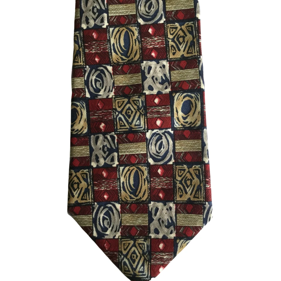 Corbata de seda vintage Albert Nipon para hombre diseño geométrico multicolor Foto 2 de 3