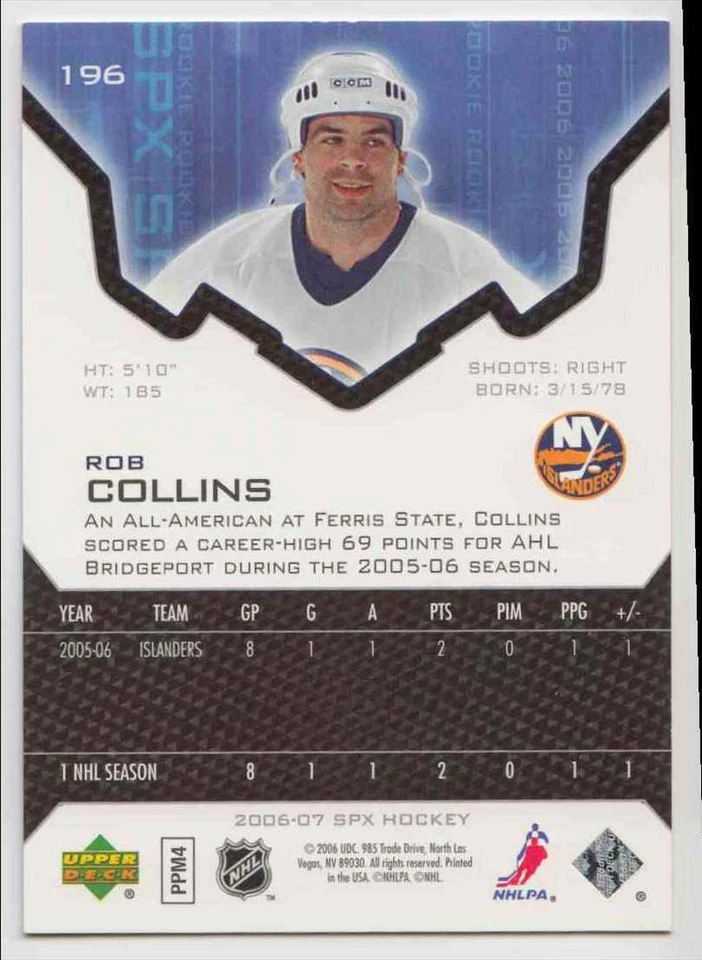 2006-07 SPx Rob Collins Rookie 1714/1999 New York Islanders #196 - Image 2 of 2