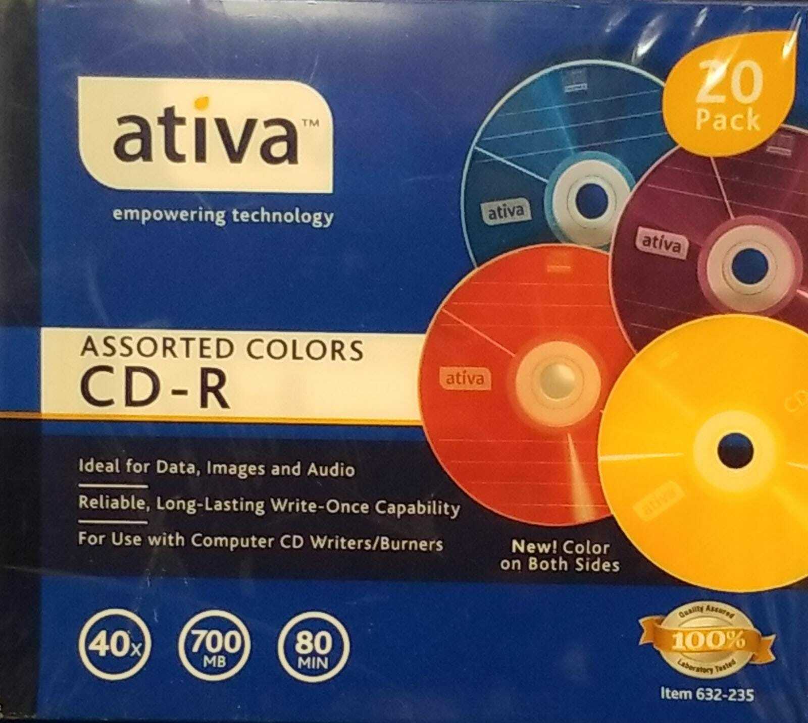 Ativa® CD-R Recordable Media With Slim Jewel Cases, 700MB/80 Minutes, 20 Pack