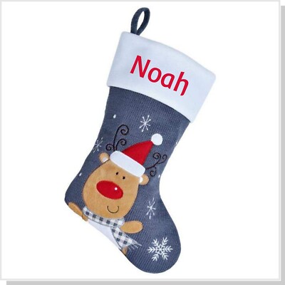 Personalisierter Weihnachtsstrumpf / Grau Silber Strümpfe / Santa Rudolf Wichtel Hunde ++