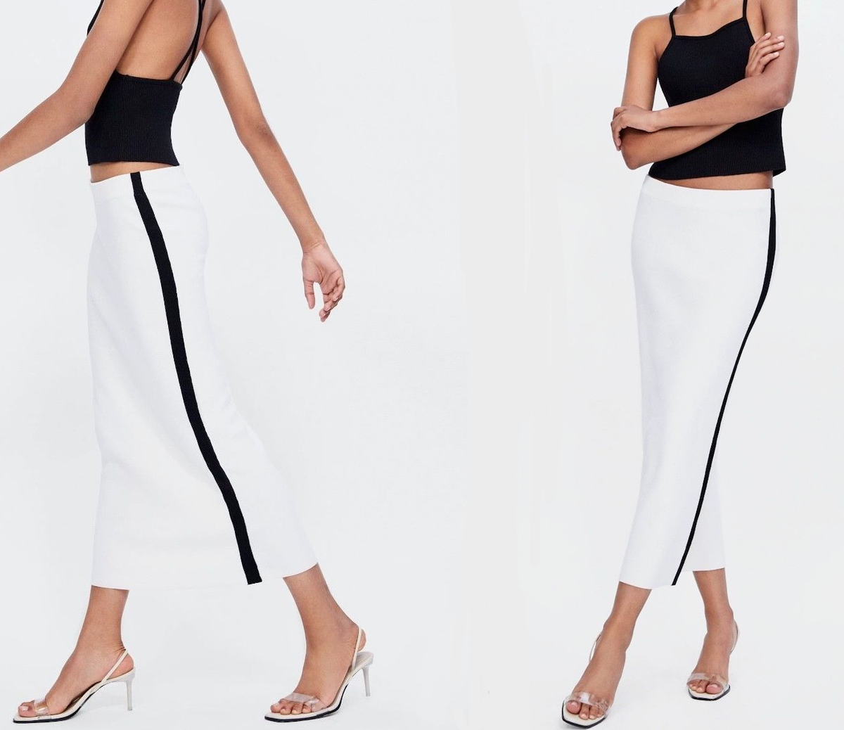 ZARA LONG KNITTED PENCIL TUBE MIDI SKIRT WITH SIDE STRIPE SIZE S