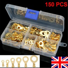 150Pcs Brass Insulated Crimp Ring Terminals Wire Connectors Spade Electrical Set