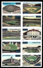 US 2001 SC#3510-19 LEGEND BASEBALL FIELDS POSTAGE STAMP BLOCK OE 10 MNH