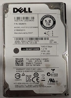 Dell T6TWN 1.2TB, Internal, 10000 RPM (HUC101212CSS600) 2.5'' HDD