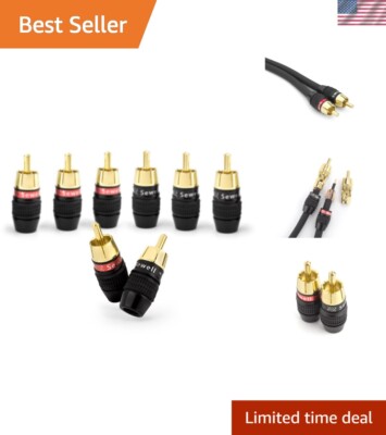 4 Pairs of 24K Gold Plated RCA Plugs with Fast-Lock Technology - Premium Quality