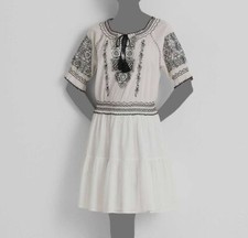 $195 Ralph Lauren Women White Black Embroidered Voile Fit & Flare Dress Size 10