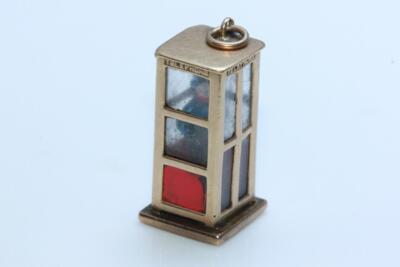 VINTAGE 14K GOLD 3D LONDON TELEPHONE BOOTH CHARM PENDANT ENGLAND TRAVEL OLD