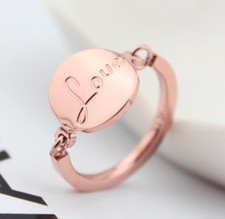 18KGP Rose Gold Stainless Steel 316L Letter Love Round Ring and Band 2MM