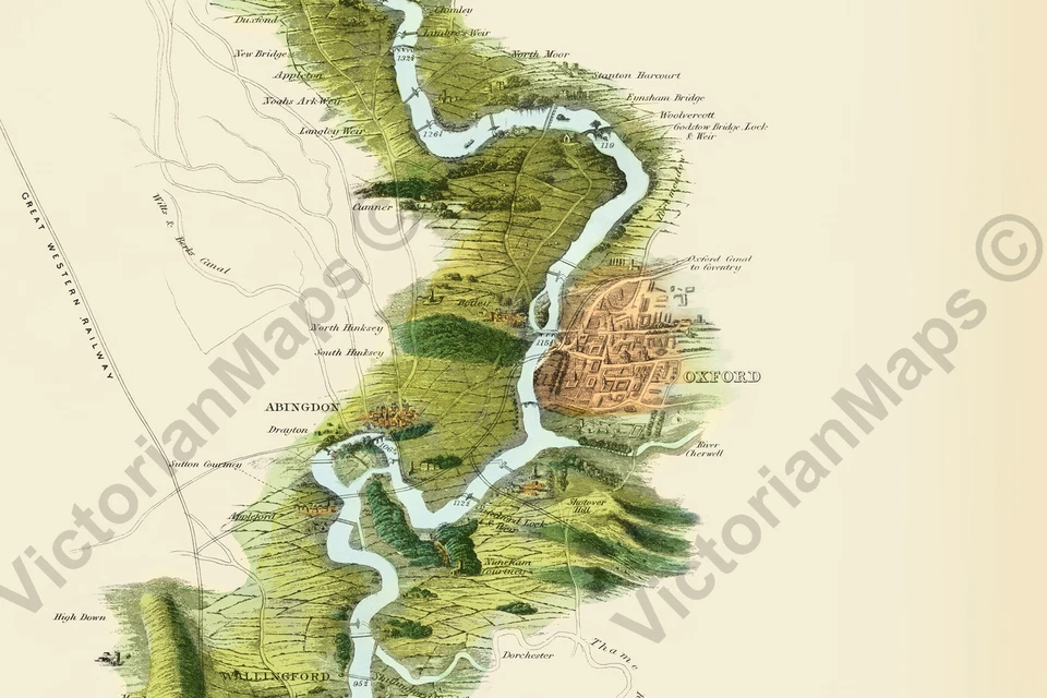 antigo pôster com impressão artística Tombleson's Panoramic map of river Thames & Medway 1850 - Imagem 4 de 4
