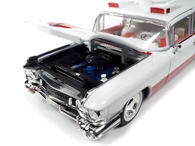 AUTO WORLD 1959 CADILLAC ELDORADO AMBULANCE RED & WHITE 1/18