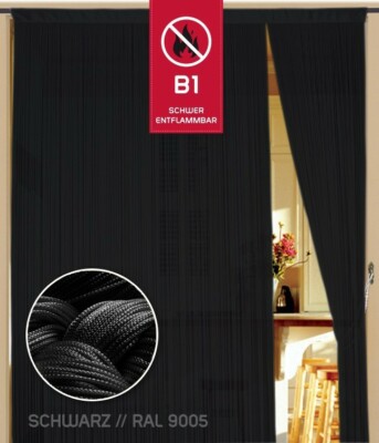 Fadenvorhang 150 cm x 800 cm (B x H) Farbe Schwarz in B1 schwer entflammbar