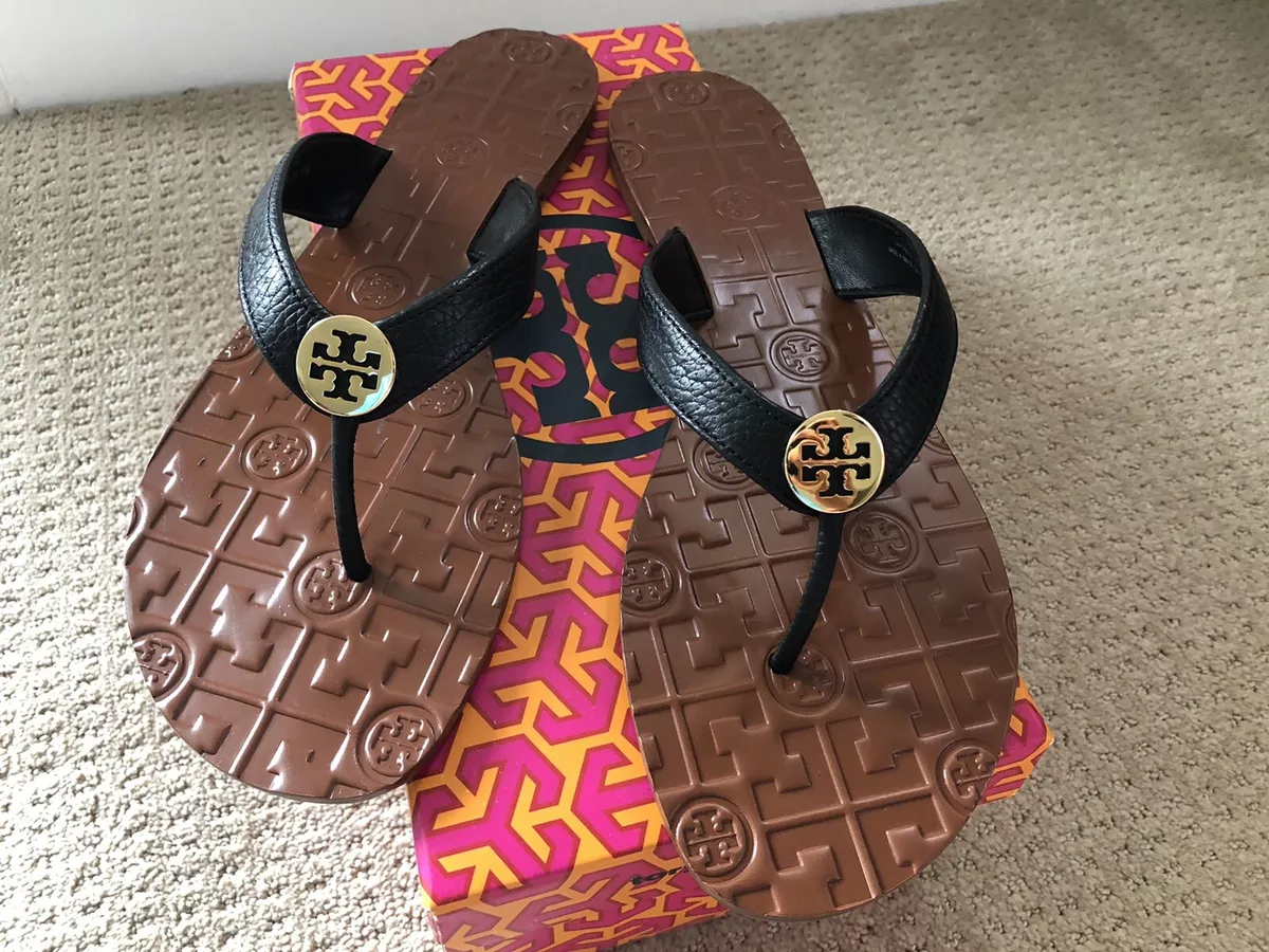 New Tory Burch Thora Size 11 Black Leather Sandals