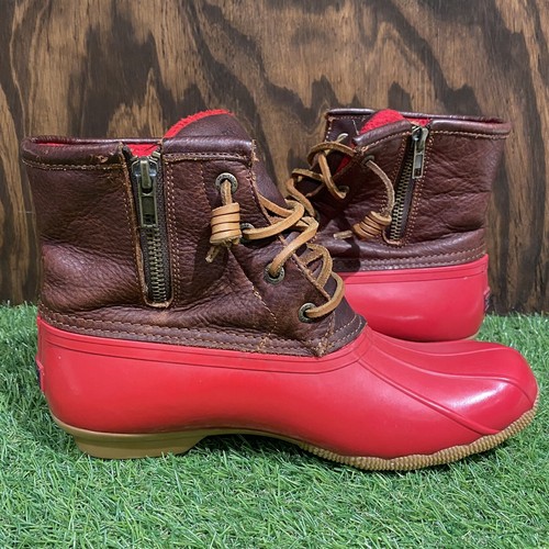 Sperry Top-Sider Women's Saltwater Duck Boots Leather Rubber Red US Size 7.5 - Picture 3 of 10