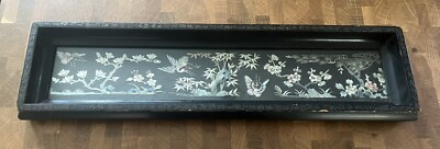 Antique Framed Chinese Silk Tapestry Wooden Frame, mounted as a serving or tray