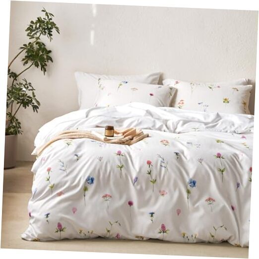 - Floral Comforter Set, Cottagecore Cute Aesthetic Queen White Multicolor