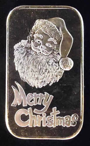 Santa Merry Christmas Silvertowne Mint Bullion-999 Silver 1 Ounce Oz Art Bar