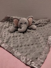 Pro Goleem Elephant Security Blanket Gray Nubby Velour  Satin Blankie Lovey