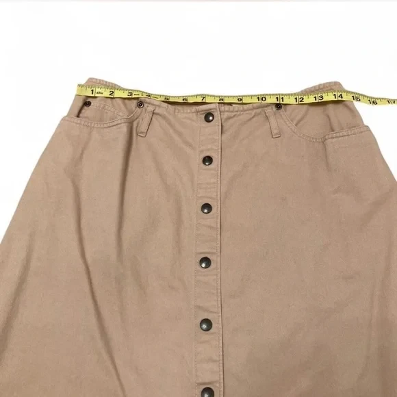 复古 90 年代 Eddie Bauer Snap Up Midi 裙女式 10 棕褐色卡其色草原小屋 — 第 4/4 张图片