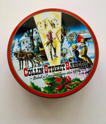 Vintage Collin Street Bakery Fruitcake in Tin Texas Holiday Ad Collectible