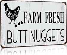 Funny Chicken Gifts Chicken Farm Fresh Butt Nuggets Tin Metal Signs Farm Chick