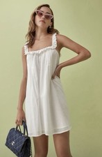 REFORMATION Tucker Eyelet Ruffle Mini Dress Tunic XL White Feminine Boho