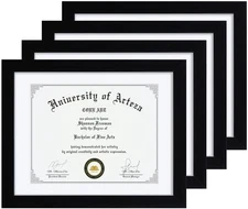CORE ART 11x14 Black Certificate Frames with Mat Document Display Set of 4