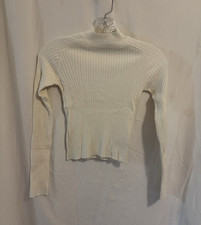 Guess Women  s Cream Ribbed Mock Neck Pullover Long Sleeve Sweater
