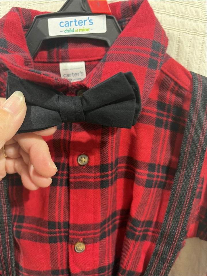 Child Of Mine 3 Piece Red Plaid Shirt /black Cordaroy Pants Suspended/tie New - Image 2 of 4